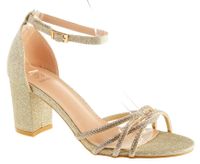 Sandały na obcasie słupku 6,5 cm. złote brokatowe Rozmiar obuwia - 38