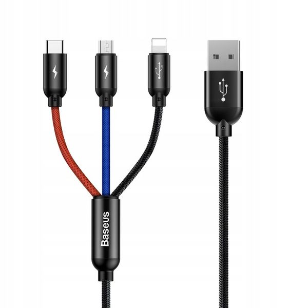 BASEUS MOCNY KABEL USB PRZEWÓD 3W1 DO IPHONE MICRO TYP-C USB-C 3.5A 30CM zdjęcie 9