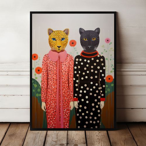 Plakat portret koty lampart 21x30 cm w czarnej ramie na Arena.pl