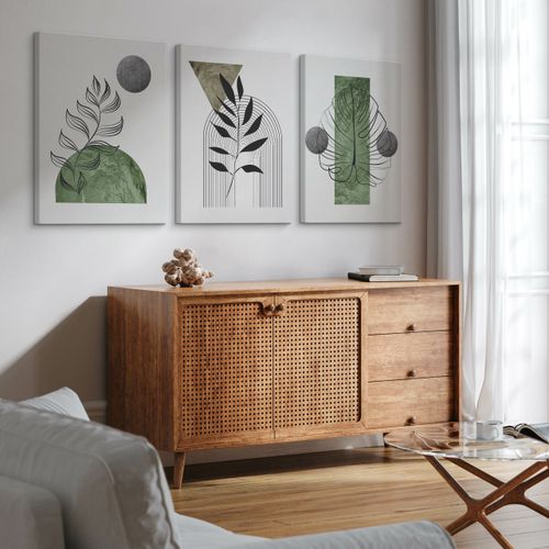 Obrazy Ścienne Do Salonu Set Liście Tropikalne Abstrakcja Boho 90cm x 40cm na Arena.pl