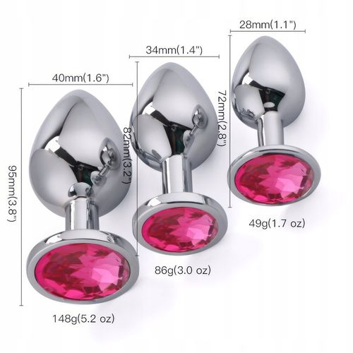 Zestaw 3 Metalowych Korków Analnych z Różowym Kryształem – Rozmiary S, M, L na Arena.pl