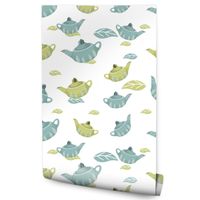 Tapeta Do Jadalni Kolorowe CZAJNIKI Herbata Liście