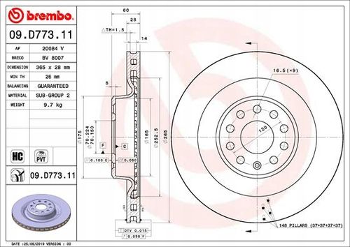 TARCZA HAM TYL 365X28 V BREMBO na Arena.pl