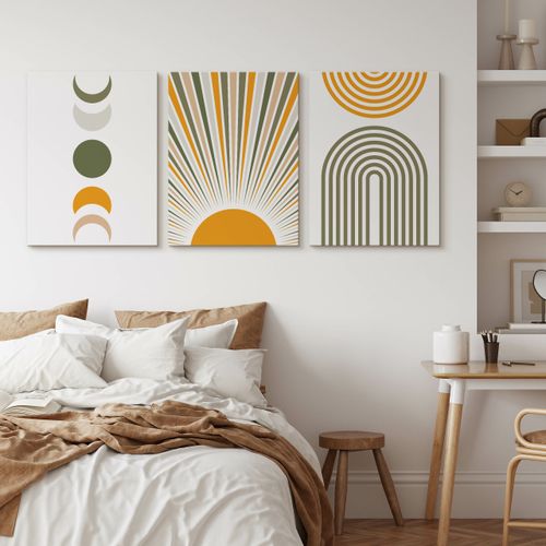 Obrazy Na Płótnie Do Salonu Set Boho Księżyce Słońce Abstrakcja 90cm x 40cm na Arena.pl