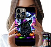 ETUI DO IPHONE 15 PRO - CZARNY KOTEK HALLOWEEN SALEM DYNIA WZORY