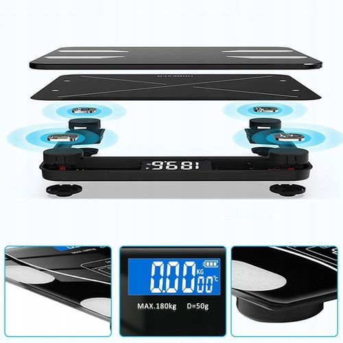 WAGA ŁAZIENKOWA ANALITYCZNA 180KG SMART 25w1 BLUETOOTH APLIKACJA + BATERIE na Arena.pl