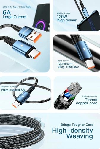 Kabel 2 metry czarny Essager USB A do USB-C 6A SZYBKIE ŁADOWANIE 120W 6A 2M na Arena.pl