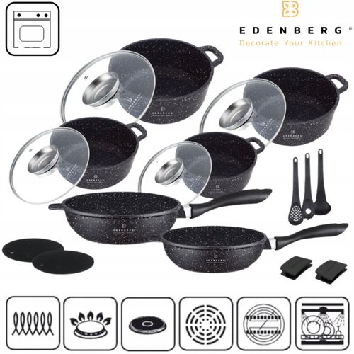 Zestaw garnków Edenberg ZESTAW GARNKÓW PATELNI MARMUR aluminiowe 17 el. na Arena.pl