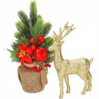 DUŻY ZŁOTY OZDOBNY RENIFER FIGURKA NA STROIK ŚWIĘTA PREZENT DEKORACJA