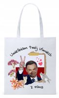 Prezydent Andrzej Duda Torba Eco Biała Shopper Z Nadrukiem Ze Zdjęciem