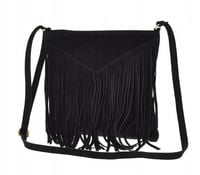 Laura Biaggi - torebka listonoszka skóra naturalna frędzle czarny TS 04-530