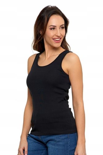 Czarny TOP DAMSKI Dopasowany Bokserka Koszulka Gładka Bez Rękawów MORAJ XL na Arena.pl