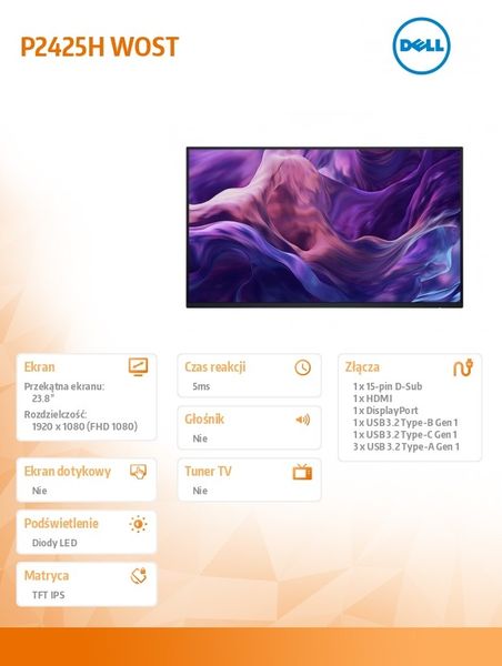 Monitor LED 24" Dell P2425H-WOS zdjęcie 5