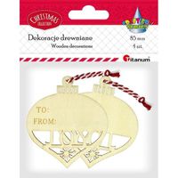 drewniane zawieszki bombki ażurowe 75x85mm z biało-czerwonym