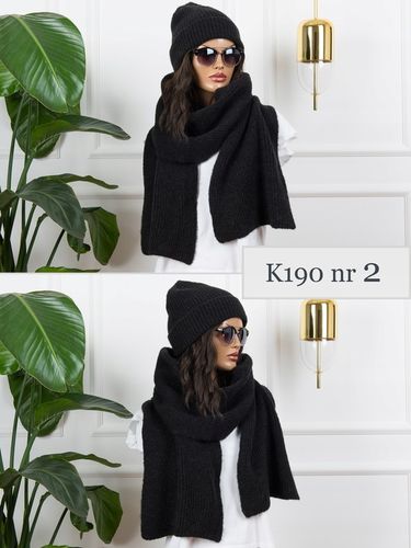 KOMPLET damski CZAPKA + duży SZALIK prążkowany ciepły szal zimowy POLSKI na Arena.pl