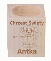 GRAWER ŚWIECZNIK drewniany podziękowania NA CHRZEST dziecka + imię