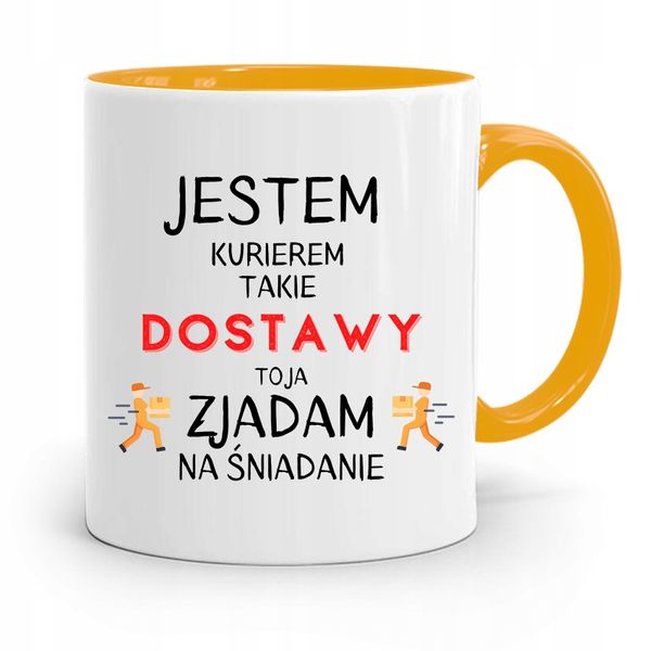 Kubek Żółty Dla Kuriera Jestem Kurierem Prezent Z Nadrukiem Ze Zdjęciem zdjęcie 1