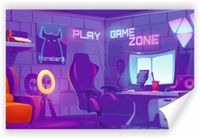 Fototapeta PREMIUM STRUKTURA ZMYWALANA STANOWISKO GAMINGOWE FOTEL NEONY