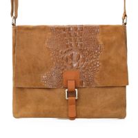 VERA PELLE torebka zamszowa listonoszka kroko z paskiem V360 camel
