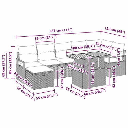 Zestaw Sof na Ogród z poduszką 8 pcs Beżowy Polirattan na Arena.pl