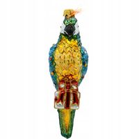 Bombka choinkowa ręcznie malowana - Papuga ara z prezentem