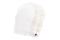 Jamiks ELIA czapka dla dziewczynki na wiosnę falbanka ecru 44-46