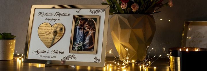 Podziękowania DLA RODZICÓW Mamy Taty Ślub Wesele w Ramce Złote Lustro 3D zdjęcie 4