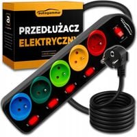 Listwa Zasilająca Przedłużacz Sieciowy 5 gniazd Uziemienie Włącznik 2m