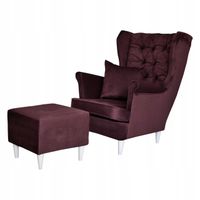 Fotel uszak Gaja z podnóżkiem skandynawski Family Meble burgund welur