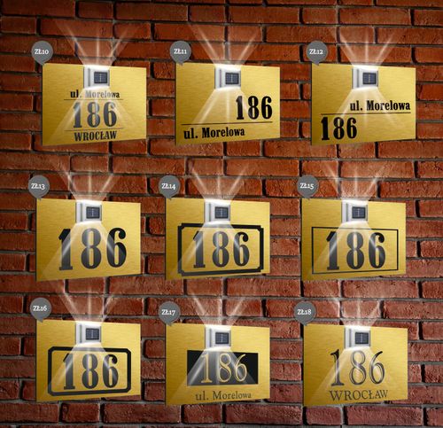 ZŁOTA TABLICZKA ADRESOWA nierdzewna dibond z lampką numer domu 40x30 na Arena.pl