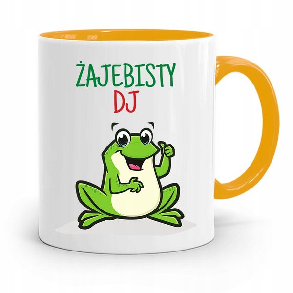 Dla Dja Muzyka Kubek Żółty Żajebisty Dj Prezent Z Nadrukiem Ze Zdjęciem zdjęcie 1