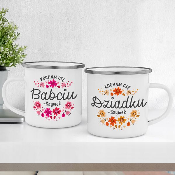 Zestaw kubków emaliowanych z nadrukiem prezent dla babci i dziadka zdjęcie 4
