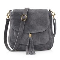 VERA PELLE torebka damska zamszowa listonoszka z klapą V449 c.szara