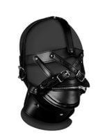 head harness with zip-up mouth and lock - black