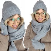 zimowy KOMPLET damski CZAPKA + KOMIN + RĘKAWICZKI dotykowe CIEPŁY POLSKI