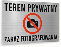 Tabliczka znak informacyjny 20x15 ZAKAZ FOTOGRAFOWANIA Dibond SREBRNA