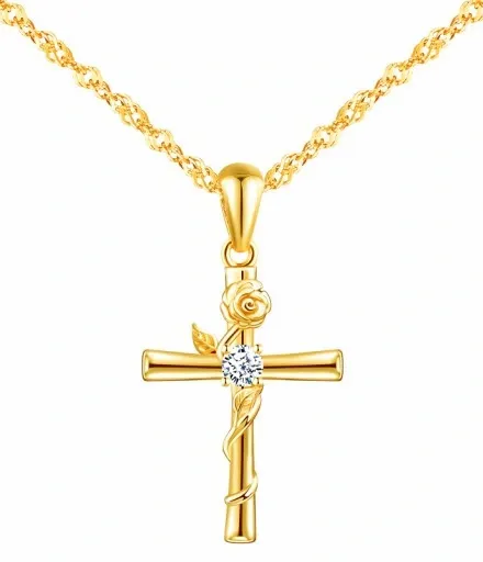 ZŁOTY NASZYJNIK KOMUNIA CHRZEST KRZYŻYK ŁAŃCUSZEK SREBRO POZŁACANE zdjęcie 1