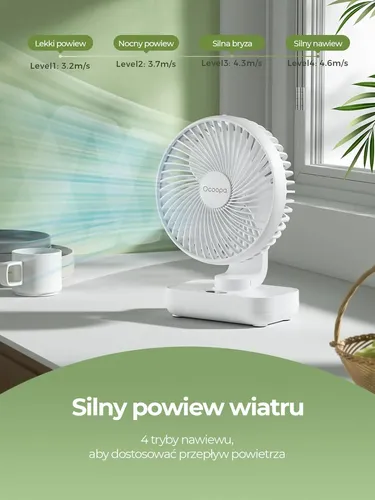 Wentylator stołowy Ocoopa D606Y white akumulator USB oscylator na Arena.pl