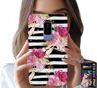 ETUI DO SAMSUNG GALAXY S9 PLUS - KWIATKI W CZARNO - BIAŁE PASKI WZORY