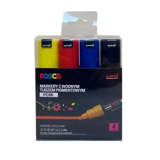 Markery plakatowe PC-8K 4 kolory POSCA UNI zdjęcie 1