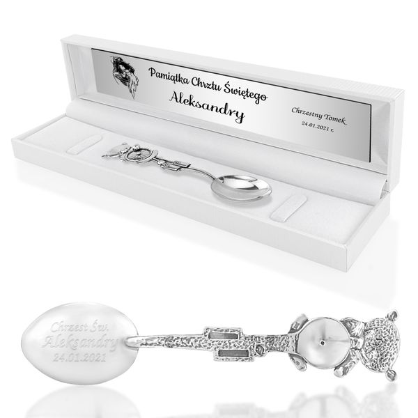 Srebrna łyżeczka 925 MIŚ PREZENT na Chrzest Pamiątka chrztu + GRAWER zdjęcie 1