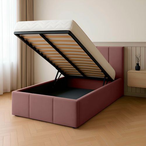 ŁÓŻKO POJEDYNCZE 90x200cm ŁÓŻKO TAPICEROWANE Z POJEMNIKIEM BRUDNY RÓŻ na Arena.pl