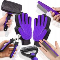 ZESTAW DO PIELĘGNACJI SIERŚCI PSA KOTA CĄŻKI GRZEBIEŃ RĘKAWICA TRYMER 7 ELE