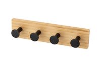 Wieszak łazienkowy na ręczniki metalowy + bambus 4 haczyki czarny taśma 3M