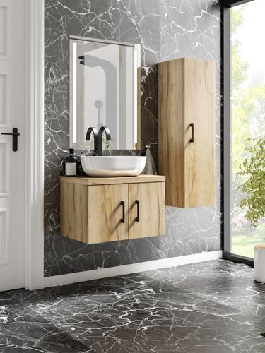 Szafka łazienkowa wisząca MARKUS 80 dąb craft złoty z umywalką BLANCO (W1) na Arena.pl