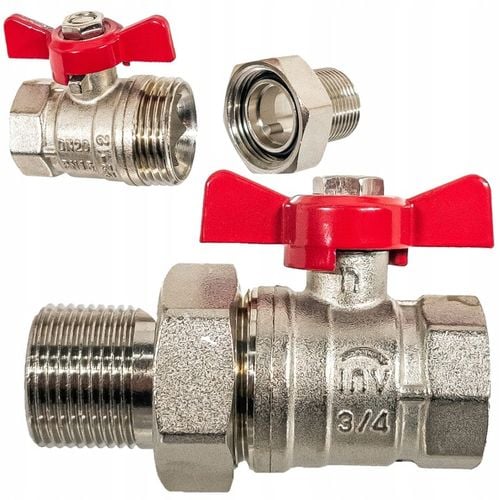 ZAWÓR KUREK KULOWY GW 3/4'' CALA DN20 ZE ŚRUBUNKIEM I DŁAWICĄ MOTYLEK na Arena.pl