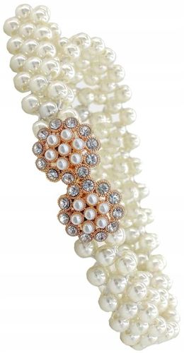 Perłowy Pasek Damski Wąski Elastyczny Perły Biały na Arena.pl