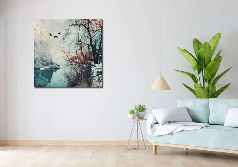 Obraz 90x90cm Zimowy Brzask Ptaków zdjęcie 2