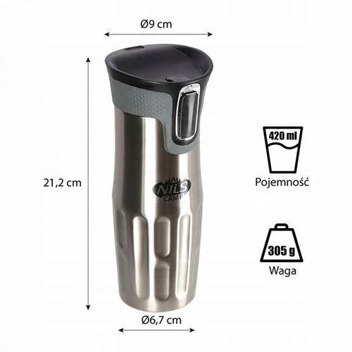 Turystyczny KUBEK TERMICZNY na wyjazdy 420ml silve na Arena.pl