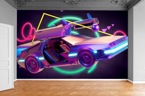 Fototapeta RETRO SAMOCHÓD PRZYSZŁOŚCI NEONOWY na Arena.pl